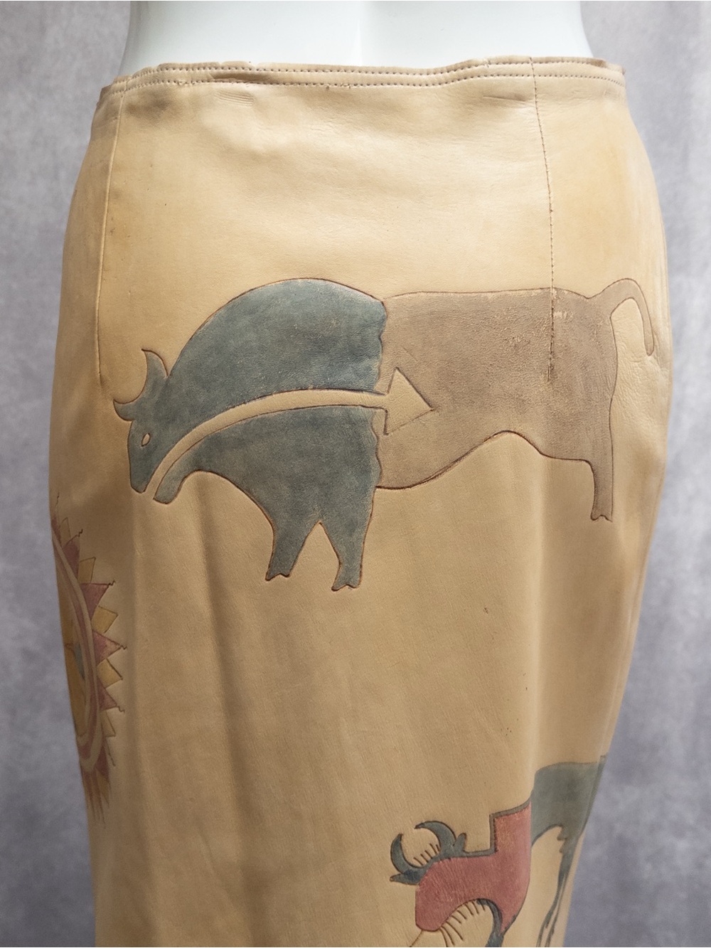 Vtg Ralph Lauren Country 1980s Wrap Fringe Skirt, Hand-painted Leather, Size 8 - Picture 8 of 10